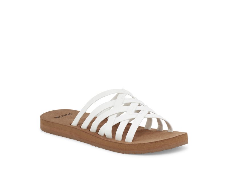 Sanuk Womens Rio Slide White / Brown Sandals | JXPLVN513